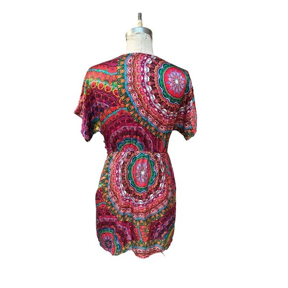 Retro 60s Caftan Tunic Dress 100% Silk Psychedelic Mandala Print Mini - Picture 6 of 10